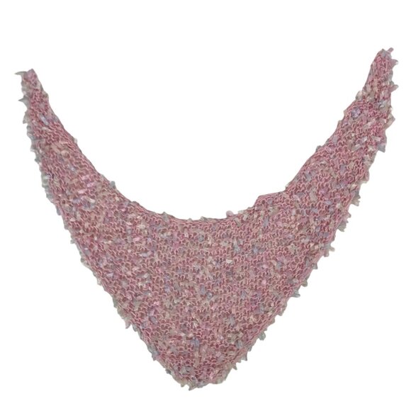 Vintage Pastel Pink Crochet Cottagecore Coquette Barbiecore Scarf Fringe Shawl - Picture 4 of 6